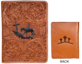 3-D Cross Mountain Leather Bible Cover - Western Leather Accessories