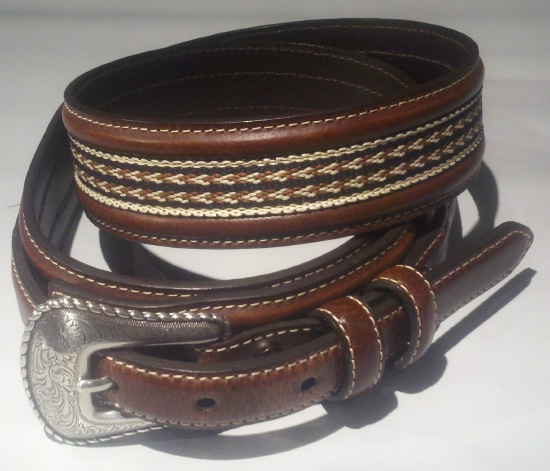 praktijk Spreek luid Wereldrecord Guinness Book M and F Western Product N2474202 Men's Ranger Belt in Brown Leather with  Fancy Woven Back