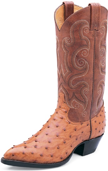 Tony Lama 8867 Men's Exotic Collection Western Boot with Peanut Brittle  Full Quill Ostrich Leather Foot and a Narrow Round Toe